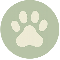 White paw print on a green circle