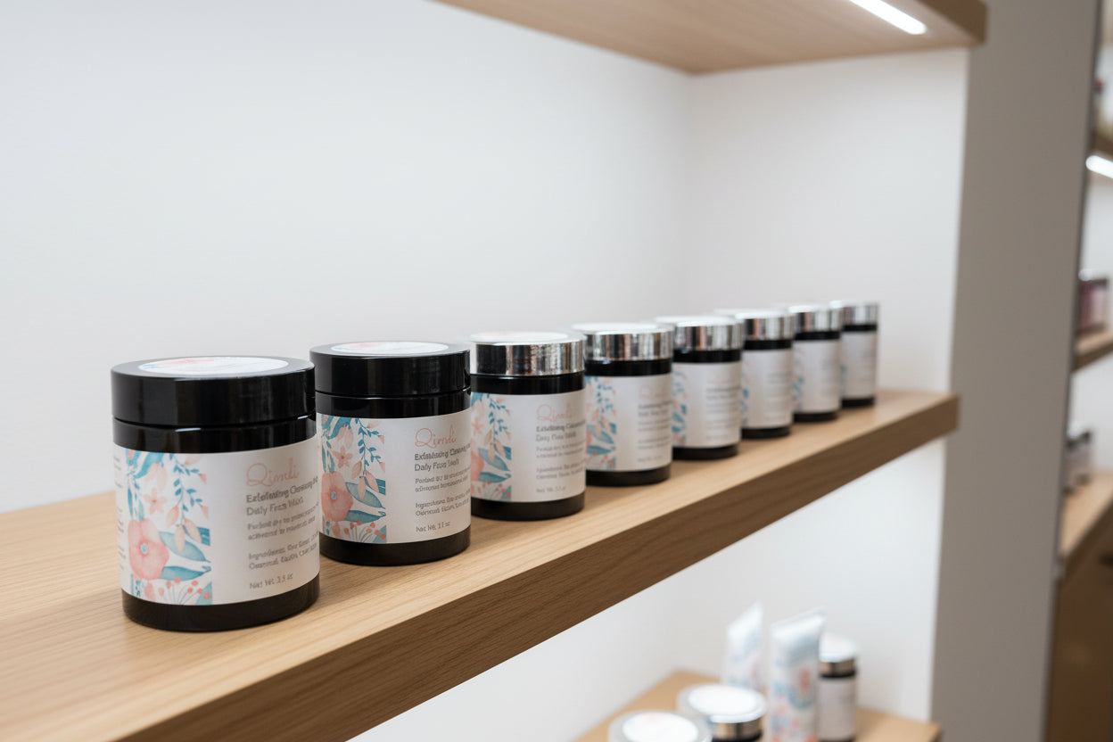 Jar of Qimli Exfoliating Cleansing Grains Daily Face Wash on a neutral background