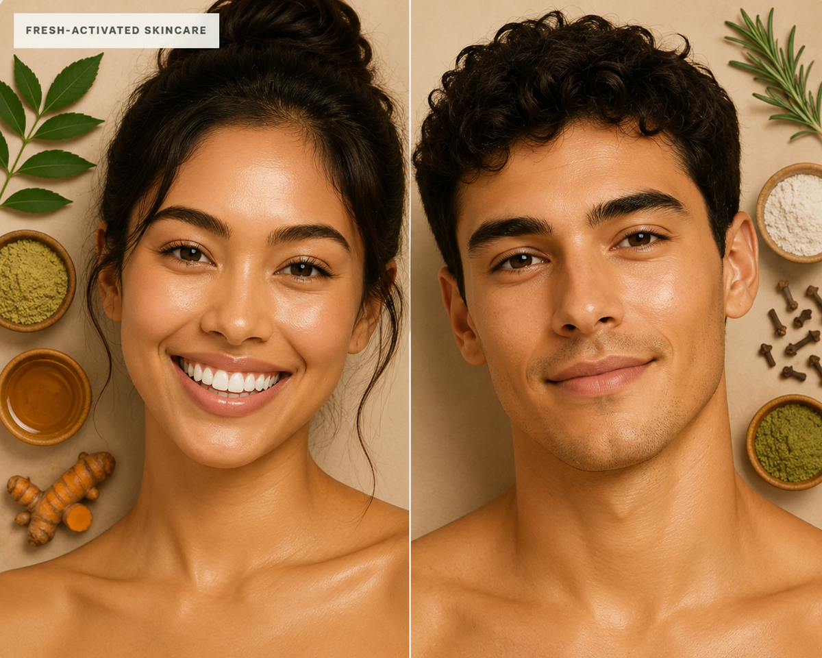 Qimli botanical skincare ritual with natural ingredients and skincare products